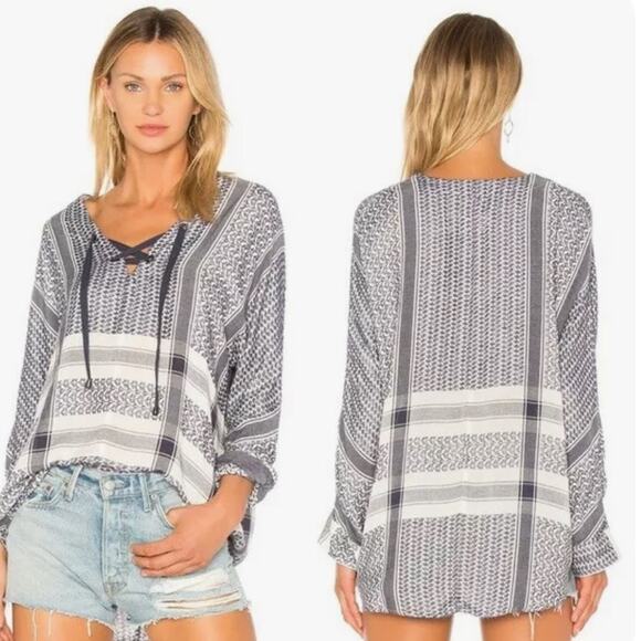 Rails Lily Blouse in Sapphire Jacquard Long Sleeve Lace Up Front Size XS - Picture 11 of 11